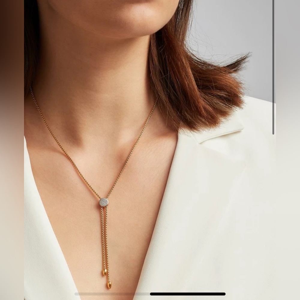 NWT Authentic Luxe Monica Vinader Diamond 18K Rose Gold Plated Lariat Necklace